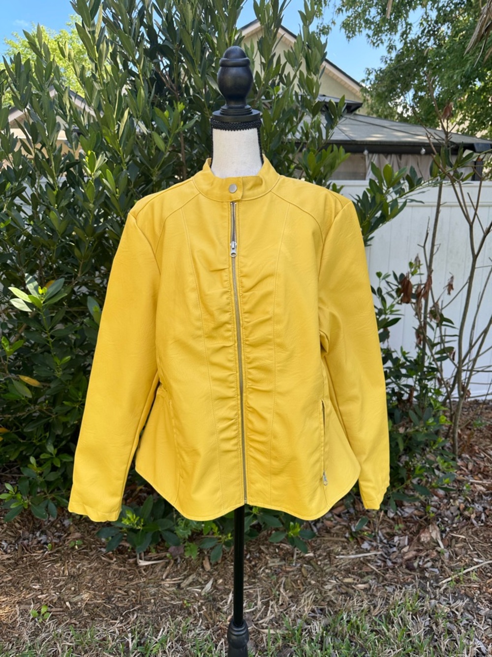 Baccini Bright Yellow Zip-Front Leather Jacket
